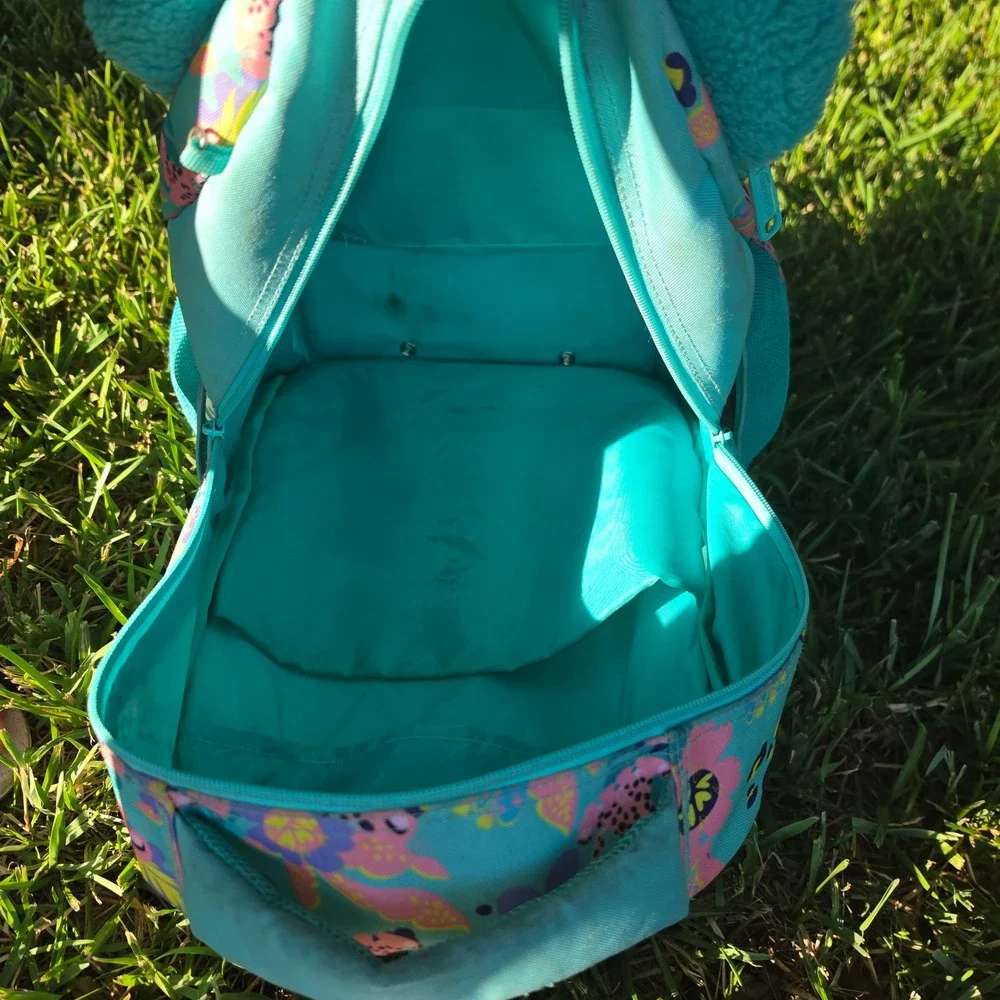 Kids Rolling Backpack and Lunch Box Set Turquoise Leopard Floral 3D Ears